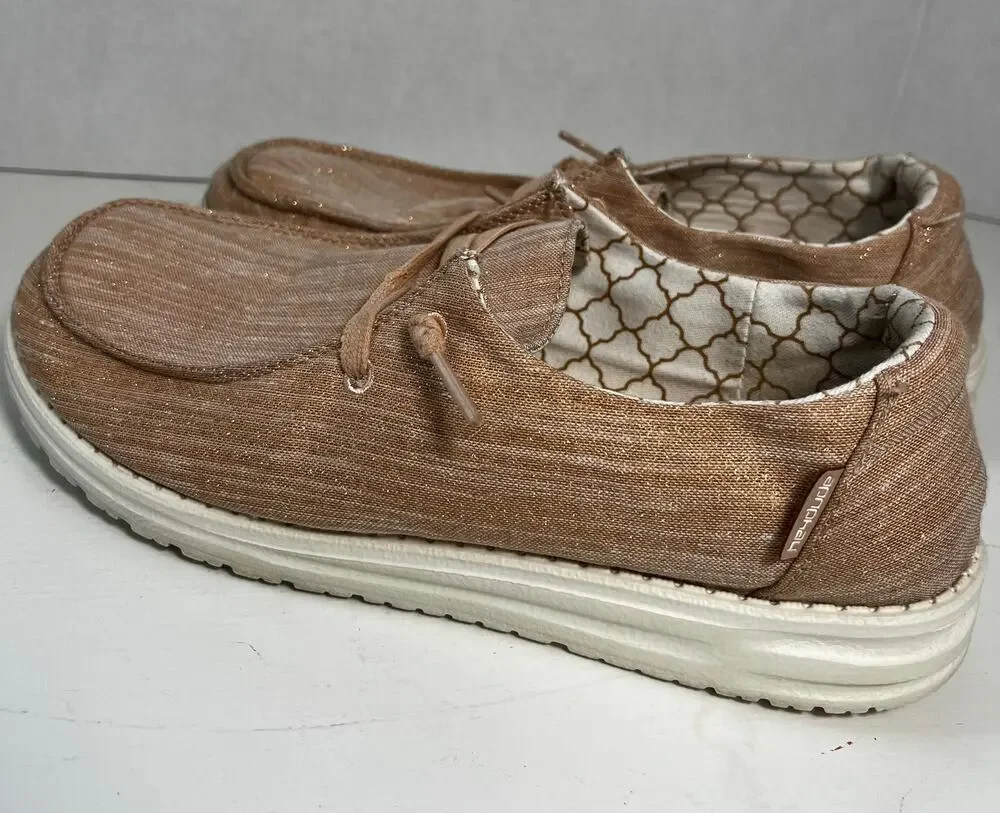 Hey Dude women's Wendy size 9 sparkling rose gold slip on comfort
